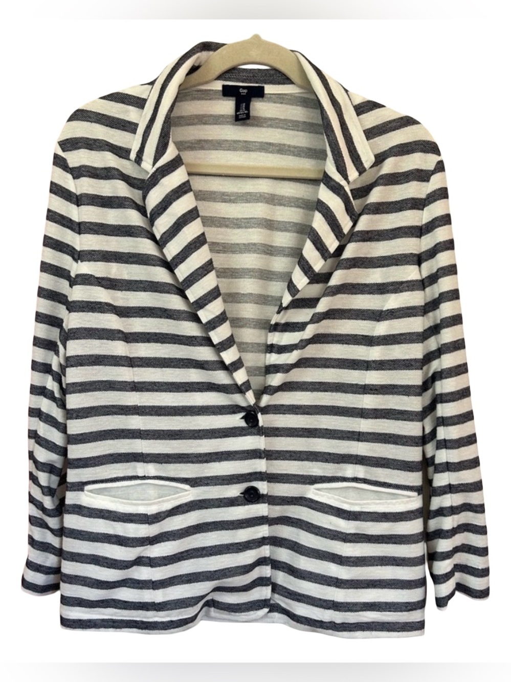 GAP horizontal Striped academia Blazer Navy White Knit Nautical Preppy Work M